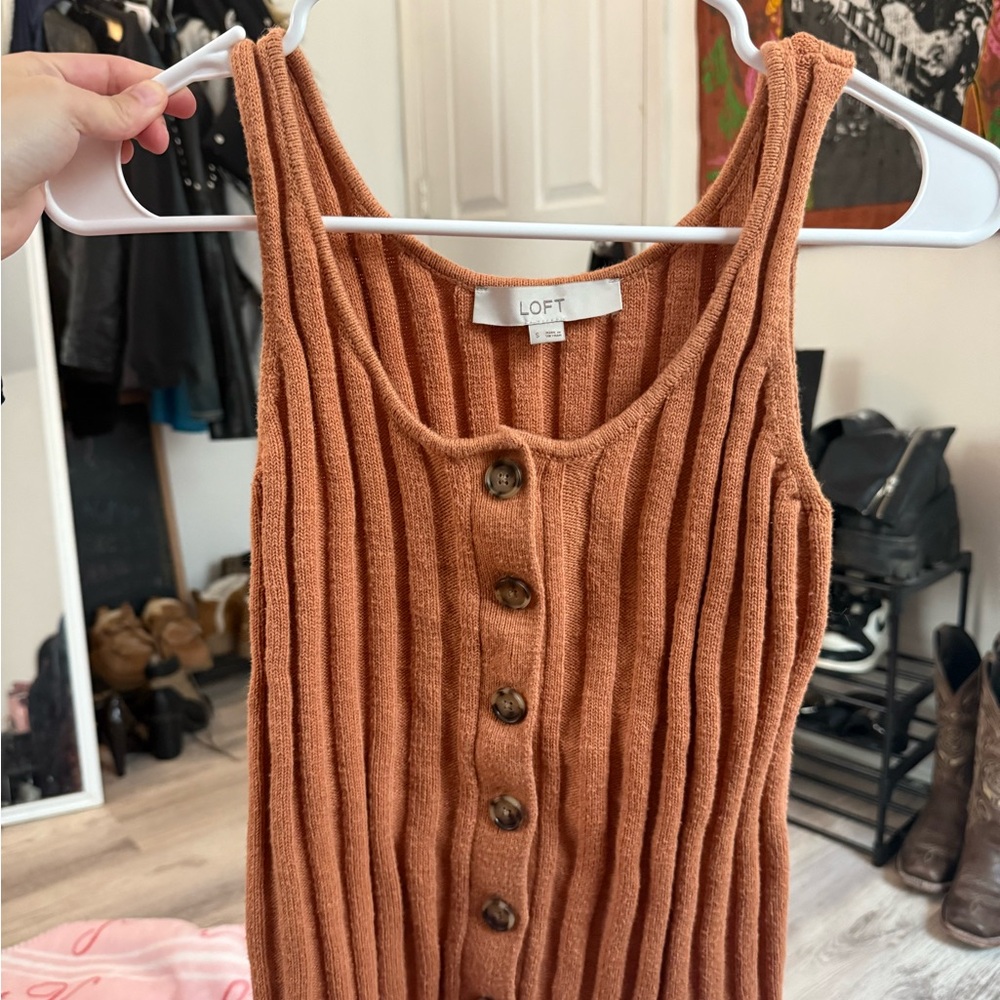 LOFT Terracotta Ribbed Button-Front Top - Picture 3 of 7
